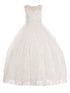 Little Girls Off White 3D Floral Applique Lace Sequin Flower Girl Dress 2-6 - SophiasStyle.com